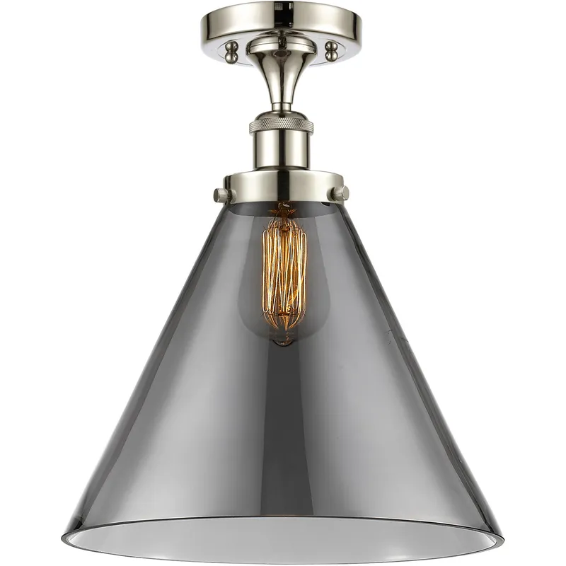 Ballston X-Large Cone 1 Light 8 inch Polished Nickel Semi-Flush Mount Ceiling Light in Light Smoke Glass