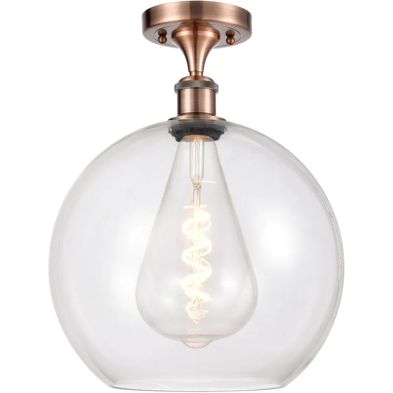 Ballston Athens LED 11.75 inch Antique Copper Semi-Flush Mount Ceiling Light in Clear Glass