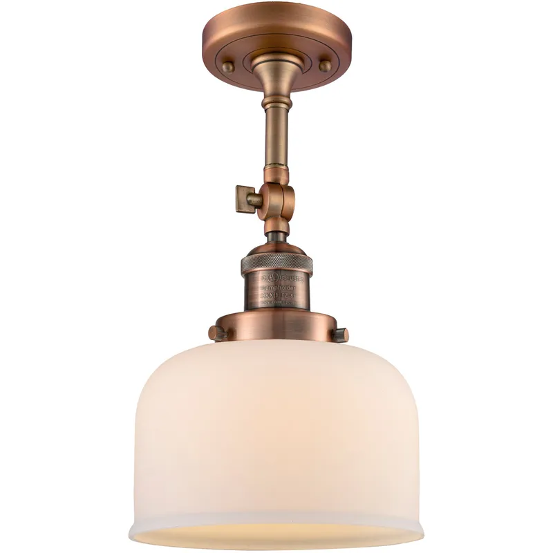 Franklin Restoration Large Bell 1 Light 8 inch Antique Copper Semi-Flush Mount Ceiling Light in Matte White Glass, Franklin Restoration