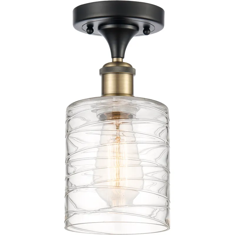 Cobbleskill 1 Light 5 inch Black Antique Brass Semi-Flush Mount Ceiling Light in Deco Swirl Glass