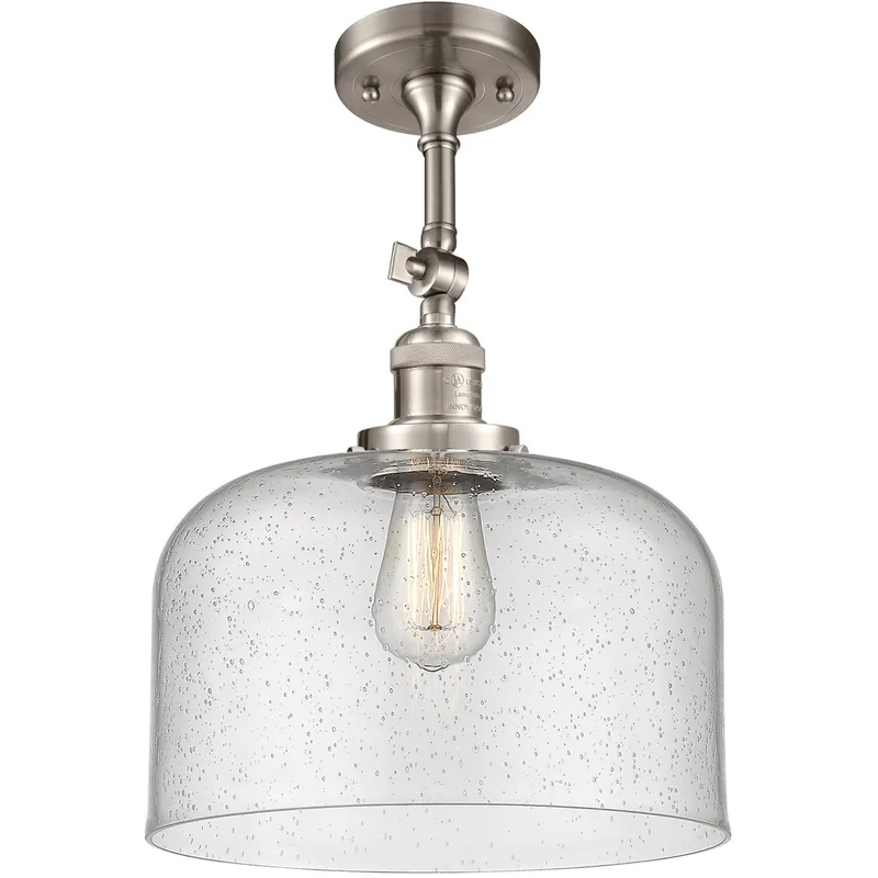 Franklin Restoration X-Large Bell LED 12 inch Brushed Satin Nickel Semi-Flush Mount Ceiling Light in Seedy Glass, Franklin Restoration