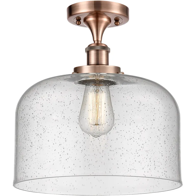 Ballston X-Large Bell 1 Light 8 inch Antique Copper Semi-Flush Mount Ceiling Light in Seedy Glass