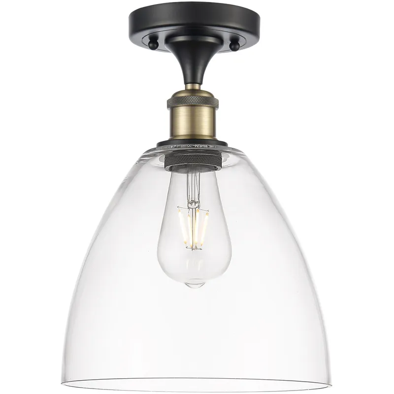 Ballston Dome 1 Light 9 inch Black Antique Brass Semi-Flush Mount Ceiling Light in Clear Glass