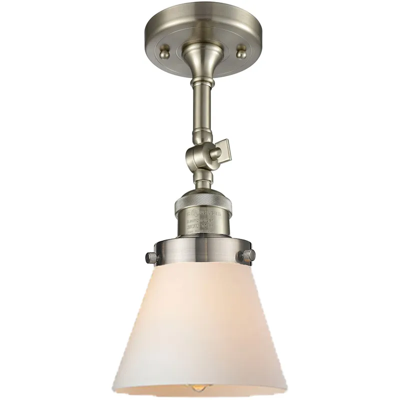 Franklin Restoration Small Cone 1 Light 6 inch Brushed Satin Nickel Semi-Flush Mount Ceiling Light in Matte White Glass, Franklin Restoration