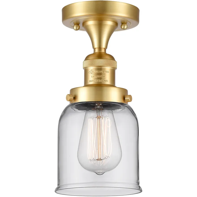 Franklin Restoration Small Bell 1 Light 5 inch Satin Gold Semi-Flush Mount Ceiling Light in Clear Glass, Franklin Restoration