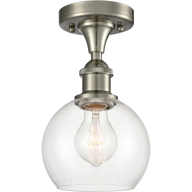Ballston Athens LED 6 inch Brushed Satin Nickel Semi-Flush Mount Ceiling Light in Clear Glass