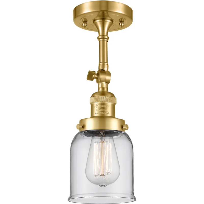 Franklin Restoration Small Bell LED 5 inch Satin Gold Semi-Flush Mount Ceiling Light in Clear Glass, Franklin Restoration