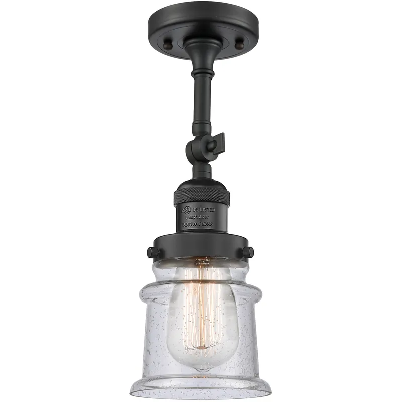 Franklin Restoration Small Canton 1 Light 6 inch Matte Black Semi-Flush Mount Ceiling Light in Seedy Glass, Franklin Restoration