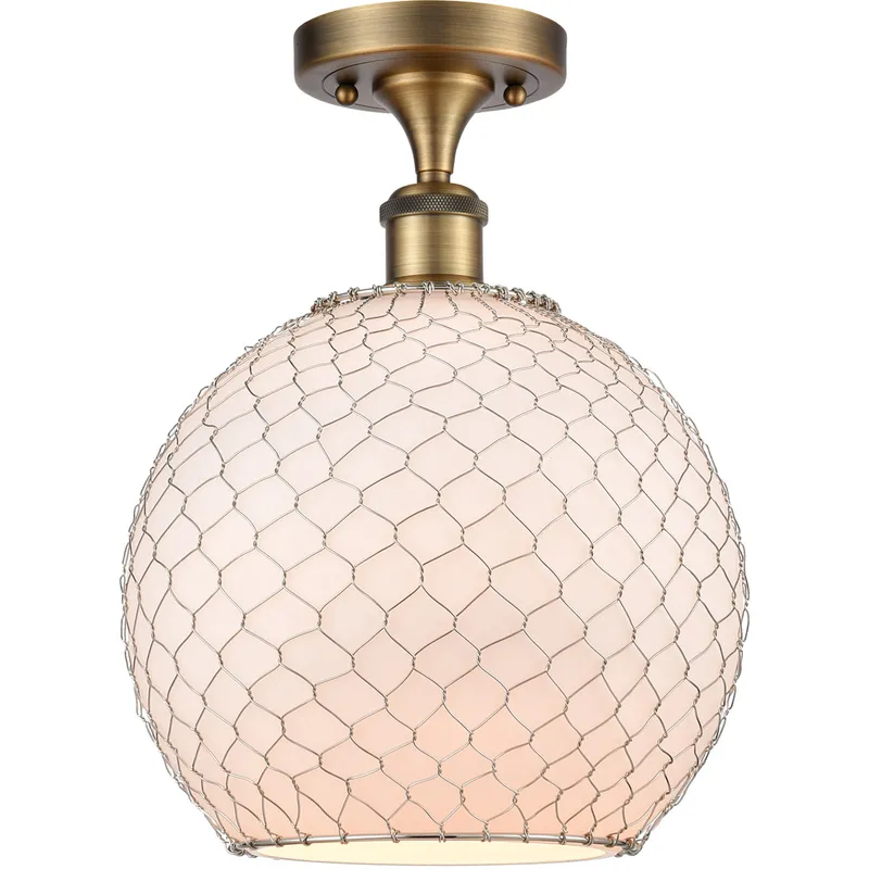 Ballston Large Farmhouse Chicken Wire 1 Light 10 inch Brushed Brass Semi-Flush Mount Ceiling Light, Ballston