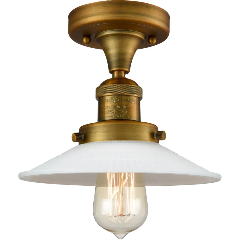 Franklin Restoration Halophane 1 Light 9 inch Brushed Brass Semi-Flush Mount Ceiling Light in Matte White Halophane Glass, Franklin Restoration