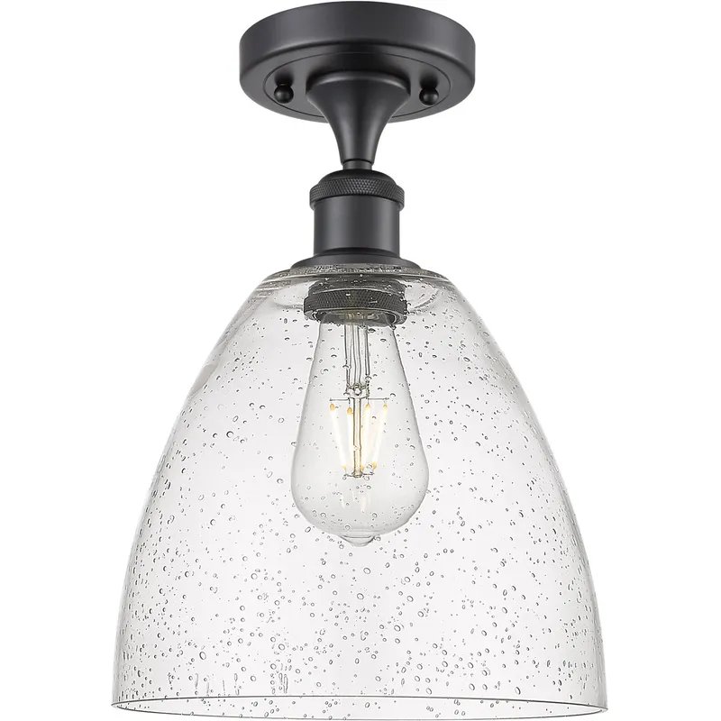 Ballston Dome 1 Light 9 inch Matte Black Semi-Flush Mount Ceiling Light in Seedy Glass