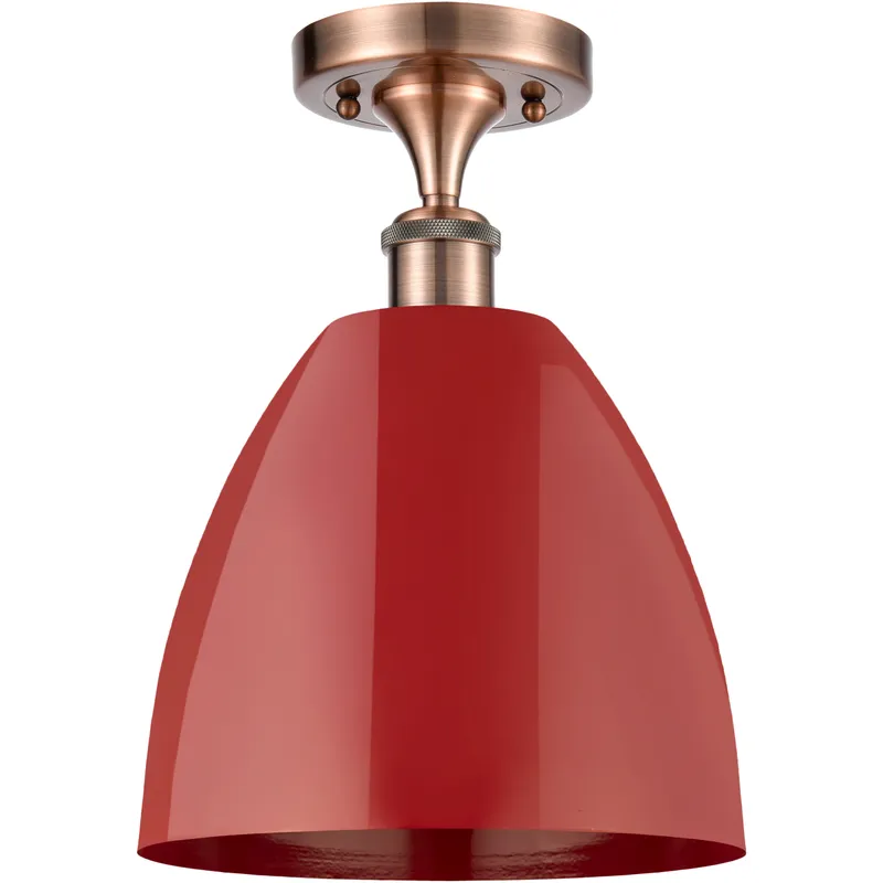 Ballston Plymouth Dome 1 Light 9 inch Antique Copper Semi-Flush Mount Ceiling Light in Matte Red