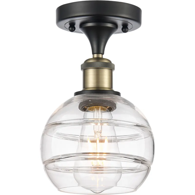 Edison Rochester 1 Light 5.88 inch Black Antique Brass Semi-Flush Mount Ceiling Light in Clear Glass