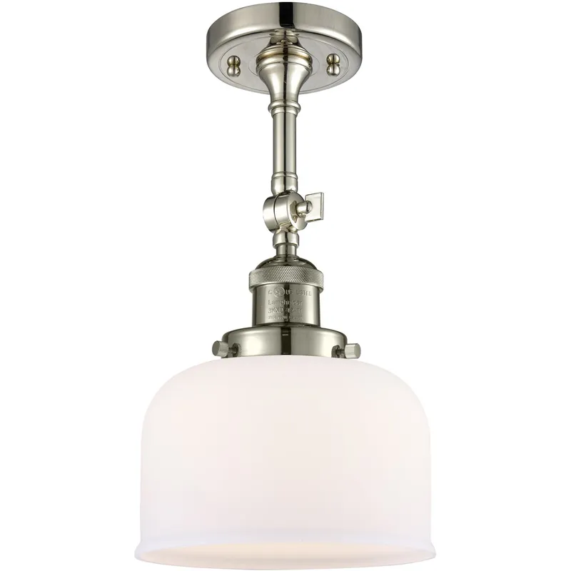 Franklin Restoration Large Bell 1 Light 8 inch Polished Nickel Semi-Flush Mount Ceiling Light in Matte White Glass, Franklin Restoration