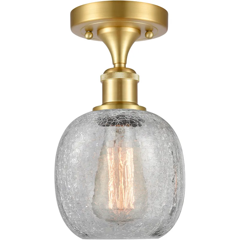 Ballston Belfast LED 6 inch Satin Gold Semi-Flush Mount Ceiling Light in Clear Crackle Glass, Ballston