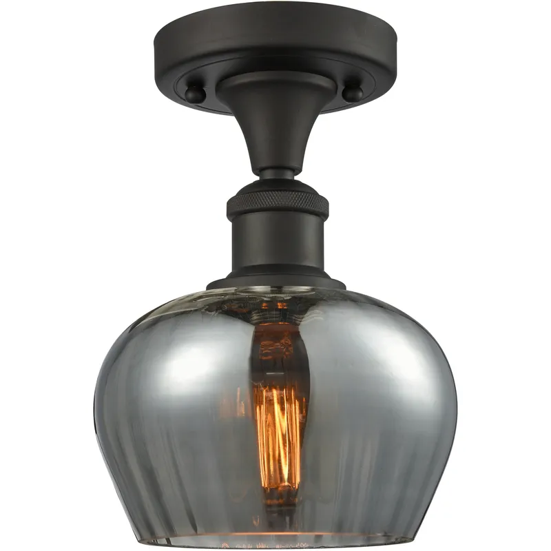 Edison Fenton 1 Light 6.5 inch Oil Rubbed Bronze Semi-Flush Mount Ceiling Light in Plated Smoke Glass