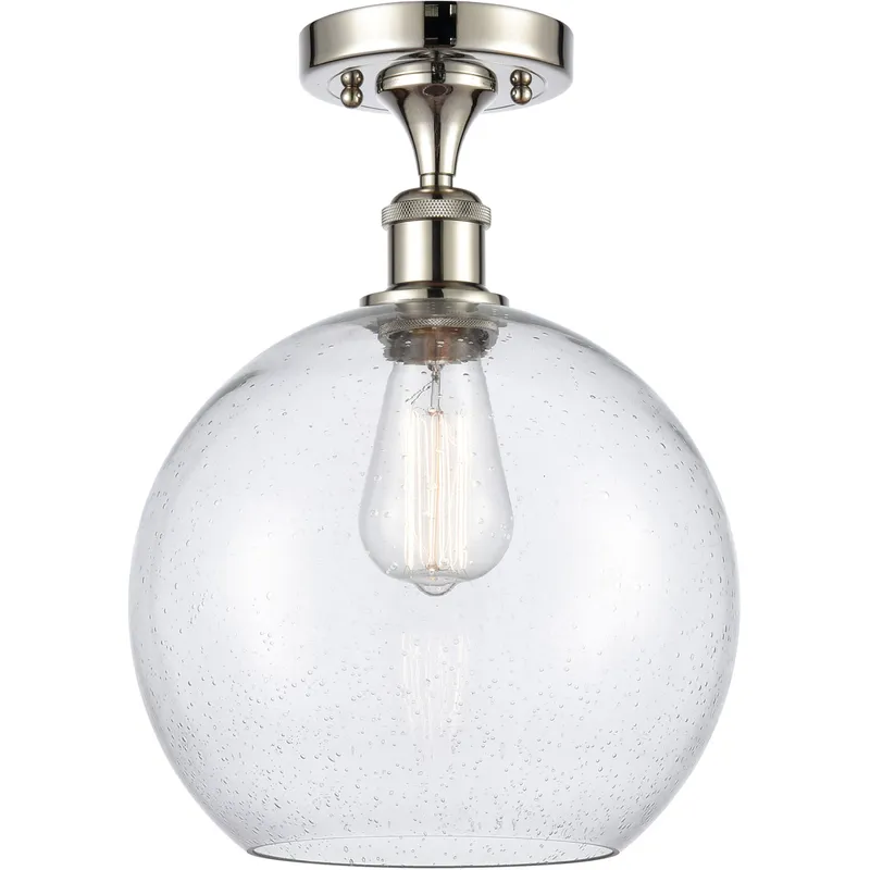 Ballston Large Athens LED 10 inch Polished Nickel Semi-Flush Mount Ceiling Light in Seedy Glass, Ballston