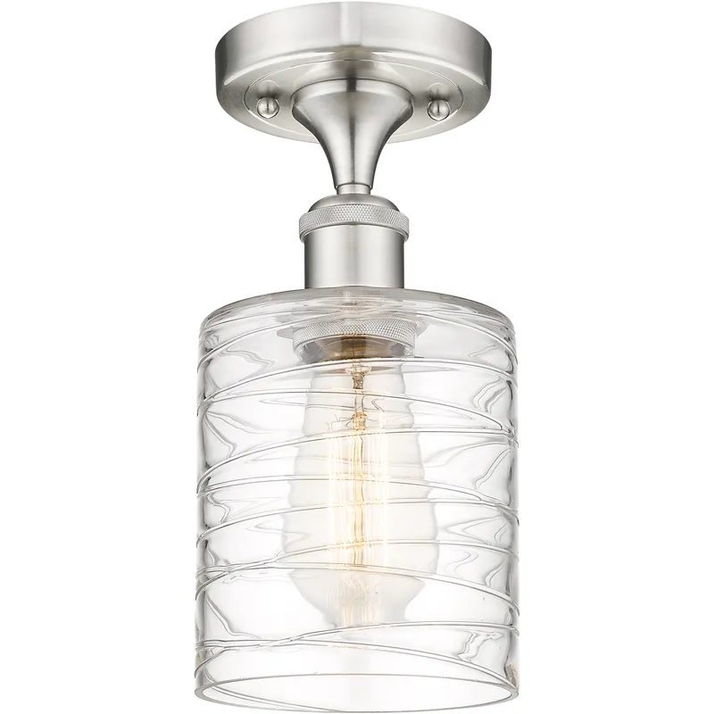Edison Cobbleskill 1 Light 5 inch Brushed Satin Nickel Semi-Flush Mount Ceiling Light in Deco Swirl Glass