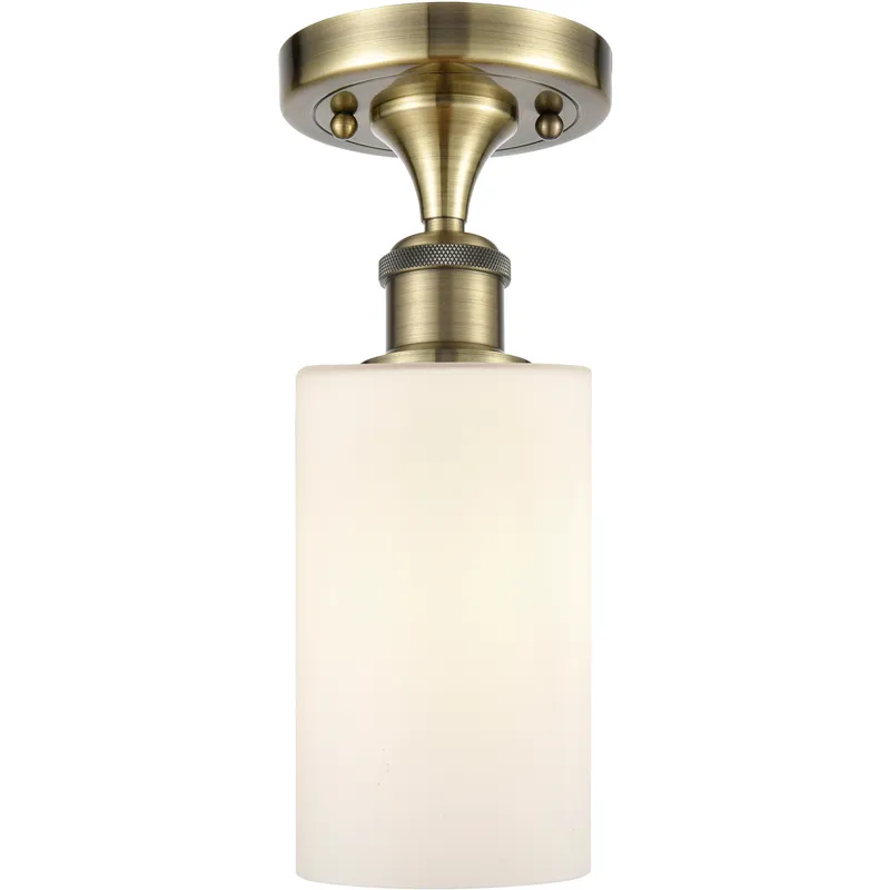 Clymer 1 Light 3.88 inch Antique Brass Semi-Flush Mount Ceiling Light in Matte White Glass
