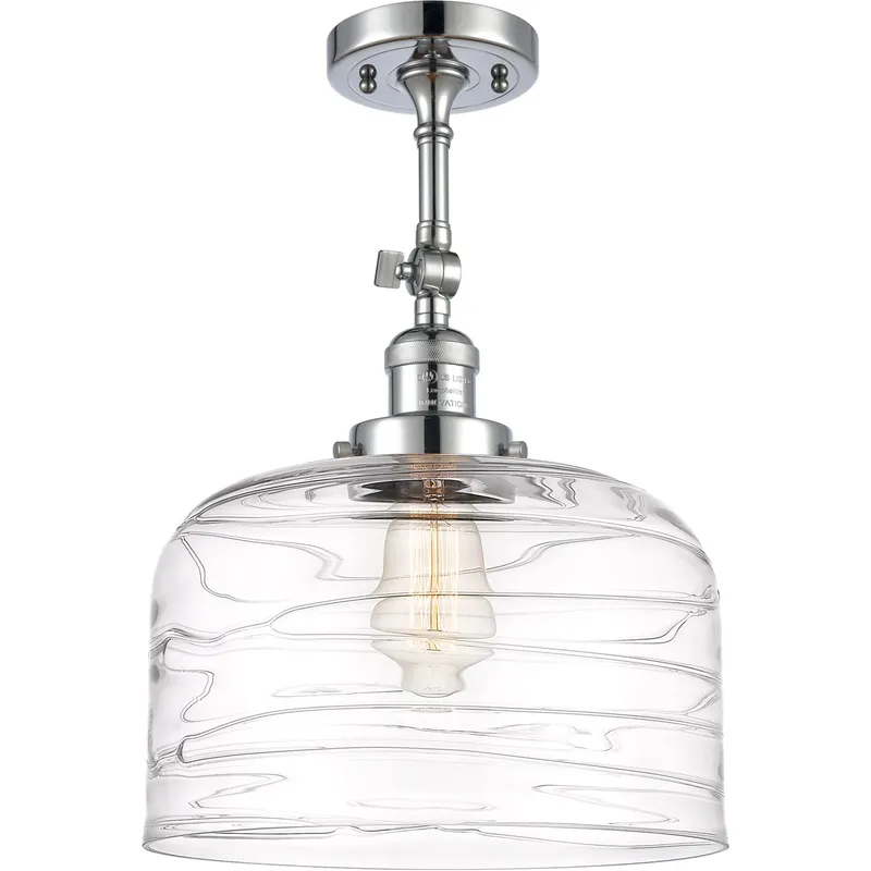 Franklin Restoration Bell LED 12 inch Polished Chrome Semi-Flush Mount Ceiling Light in Clear Deco Swirl Glass