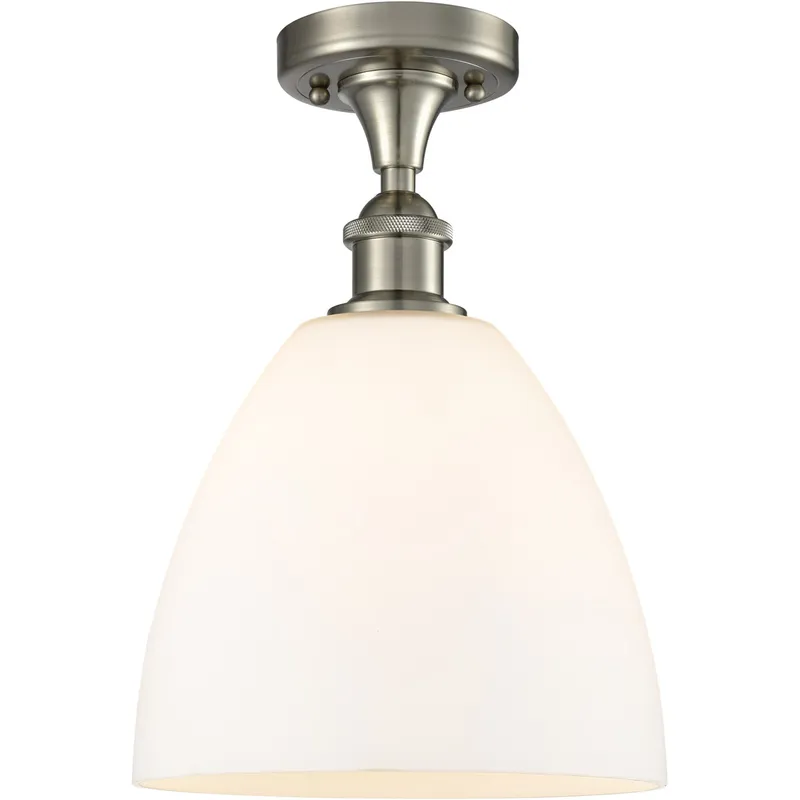 Ballston Dome 1 Light 9 inch Brushed Satin Nickel Semi-Flush Mount Ceiling Light in Matte White Glass