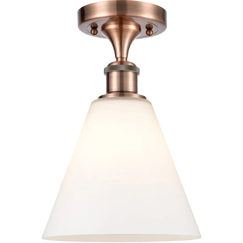 Ballston Cone 1 Light 8 inch Antique Copper Semi-Flush Mount Ceiling Light in Matte White Glass