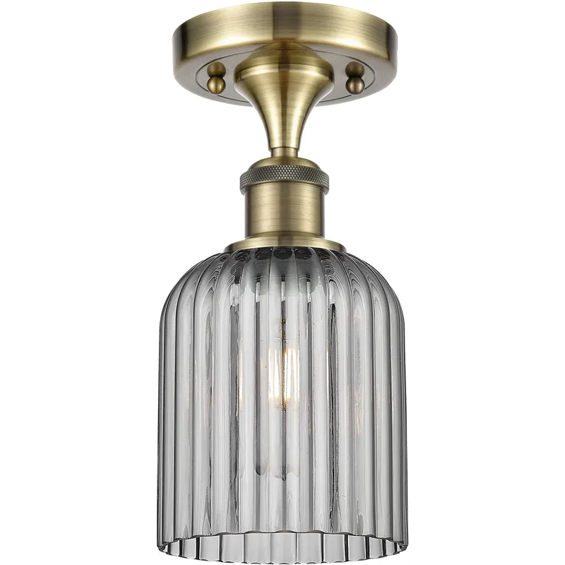 Bridal Veil 1 Light 5 inch Antique Brass Semi-Flush Mount Ceiling Light in Light Smoke Glass