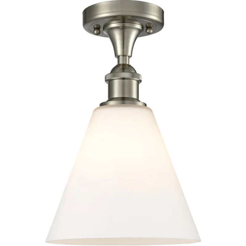 Ballston Cone 1 Light 8 inch Brushed Satin Nickel Semi-Flush Mount Ceiling Light in Matte White Glass