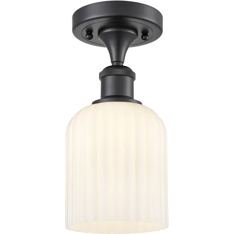 Bridal Veil 1 Light 5 inch Matte Black Semi-Flush Mount Ceiling Light in Gloss White Glass