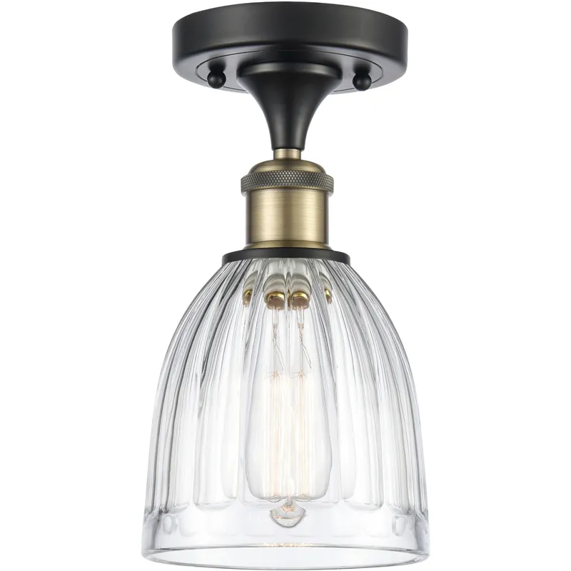 Brookfield 1 Light 5.75 inch Black Antique Brass Semi-Flush Mount Ceiling Light in Clear Glass