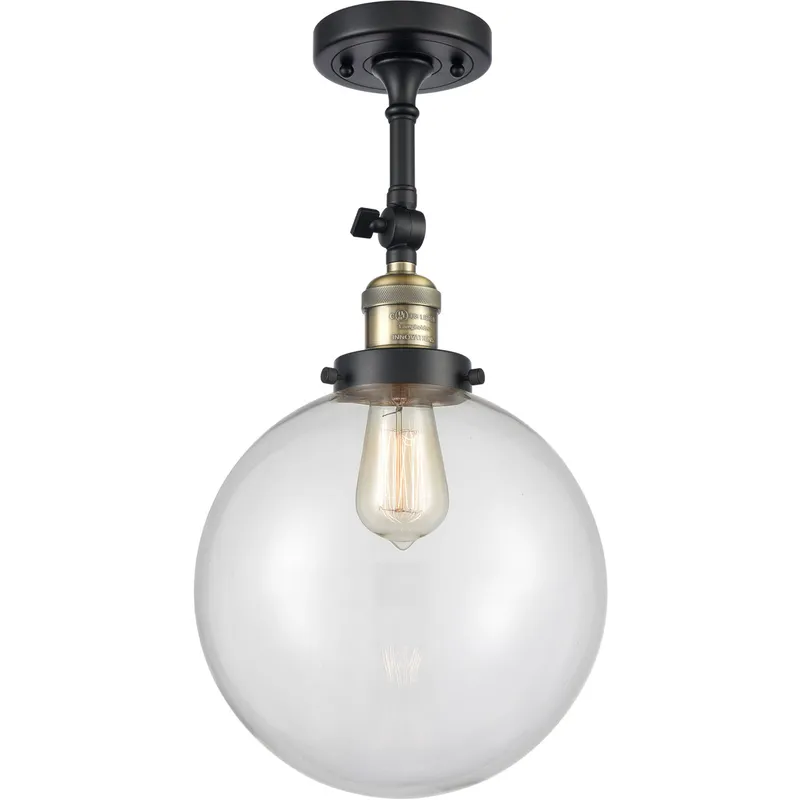 Franklin Restoration X-Large Beacon LED 10 inch Black Antique Brass Semi-Flush Mount Ceiling Light in Clear Glass, Franklin Restoration