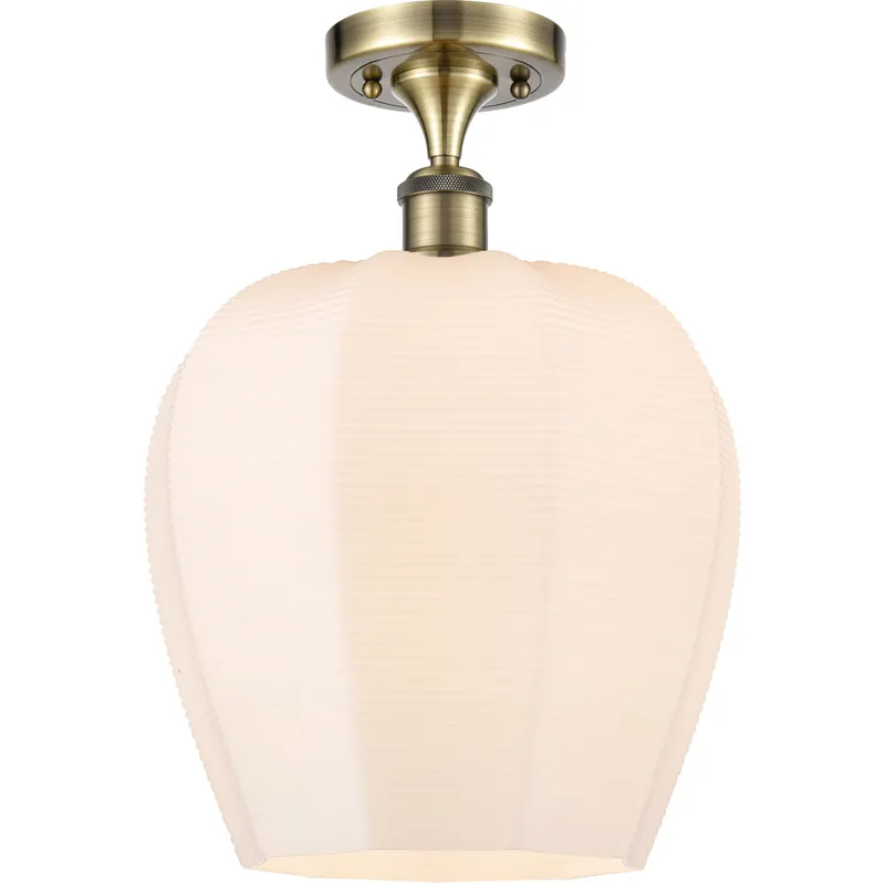 Ballston Norfolk LED 11.75 inch Antique Brass Semi-Flush Mount Ceiling Light in Matte White Glass