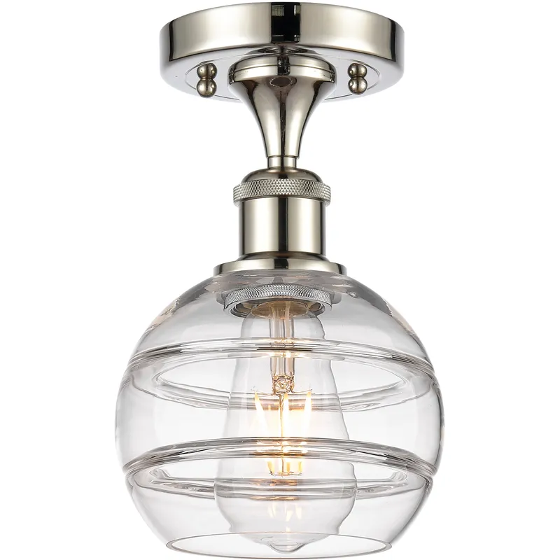 Edison Rochester 1 Light 5.88 inch Polished Nickel Semi-Flush Mount Ceiling Light in Clear Glass