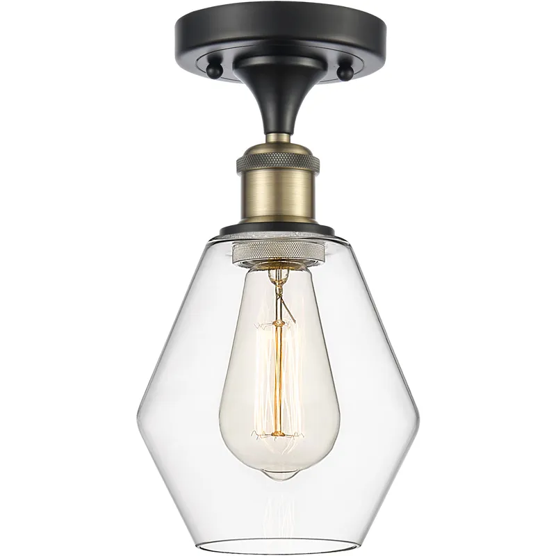 Ballston Cindyrella LED 6 inch Black Antique Brass Semi-Flush Mount Ceiling Light in Clear Glass