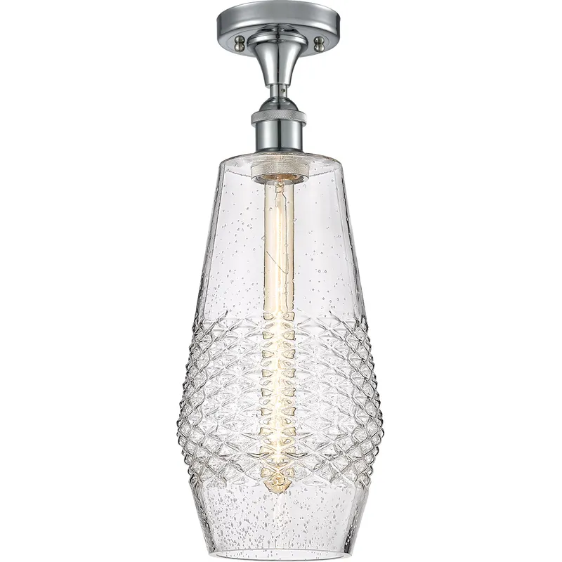 Ballston Windham LED 7 inch Polished Chrome Semi-Flush Mount Ceiling Light in Seedy Glass
