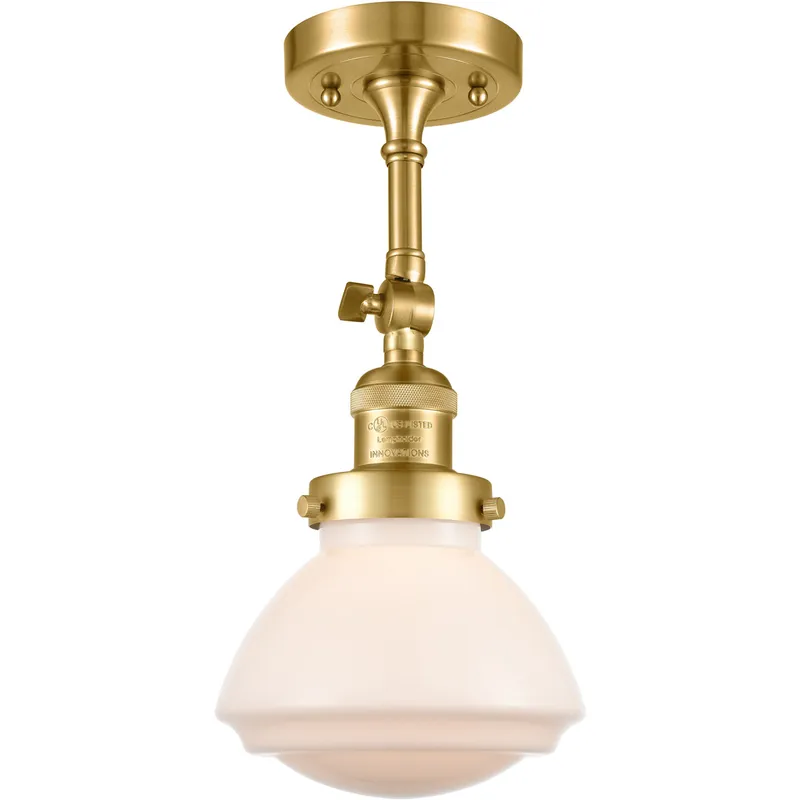 Franklin Restoration Olean LED 7 inch Satin Gold Semi-Flush Mount Ceiling Light in Matte White Glass, Franklin Restoration