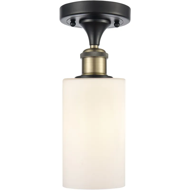 Ballston Clymer 1 Light 4 inch Black Antique Brass Semi-Flush Mount Ceiling Light in Matte White Glass, Ballston