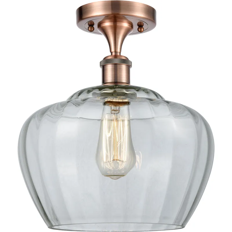 Ballston Large Fenton LED 11 inch Antique Copper Semi-Flush Mount Ceiling Light in Clear Glass, Ballston