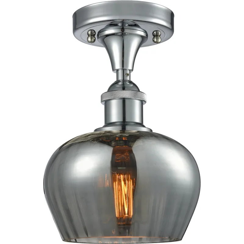 Edison Fenton 1 Light 6.5 inch Polished Chrome Semi-Flush Mount Ceiling Light in Plated Smoke Glass
