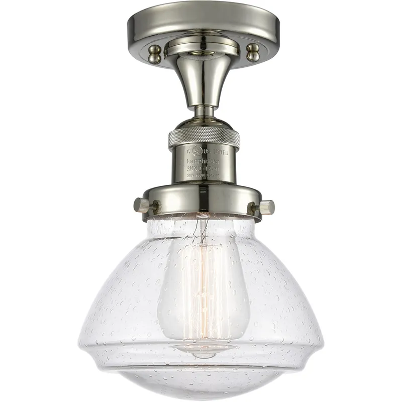 Franklin Restoration Olean 1 Light 6.75 inch Polished Nickel Semi-Flush Mount Ceiling Light in Seedy Glass, Franklin Restoration