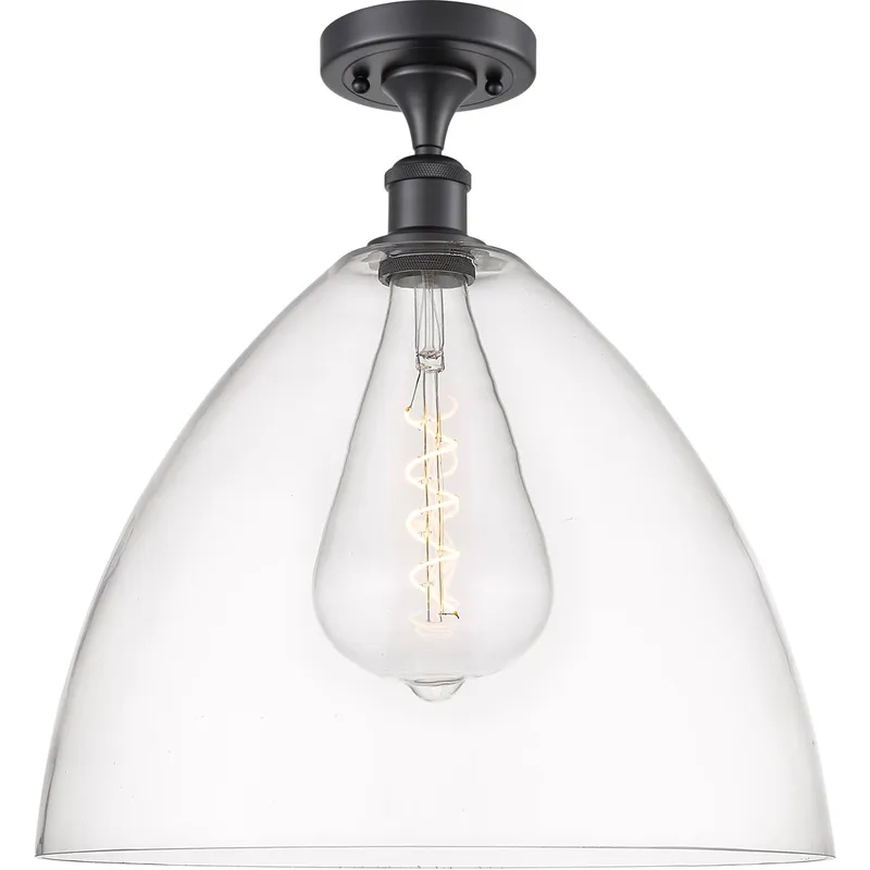 Ballston Dome 1 Light 16 inch Matte Black Semi-Flush Mount Ceiling Light in Clear Glass