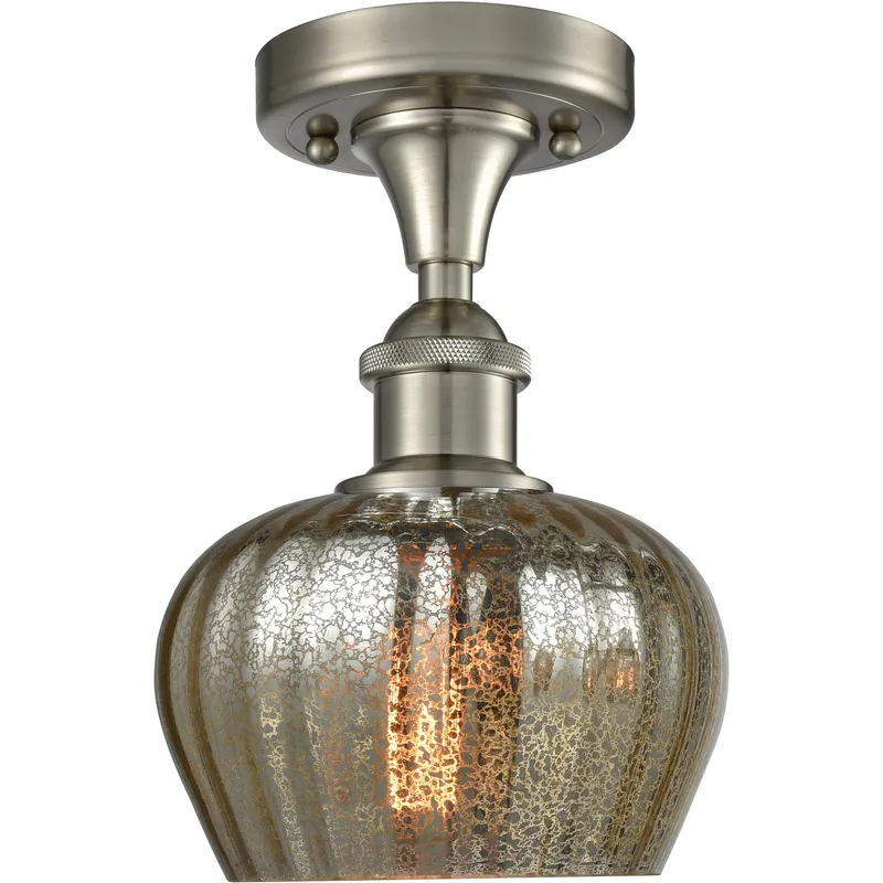 Edison Fenton 1 Light 6.5 inch Brushed Satin Nickel Semi-Flush Mount Ceiling Light in Mercury Glass