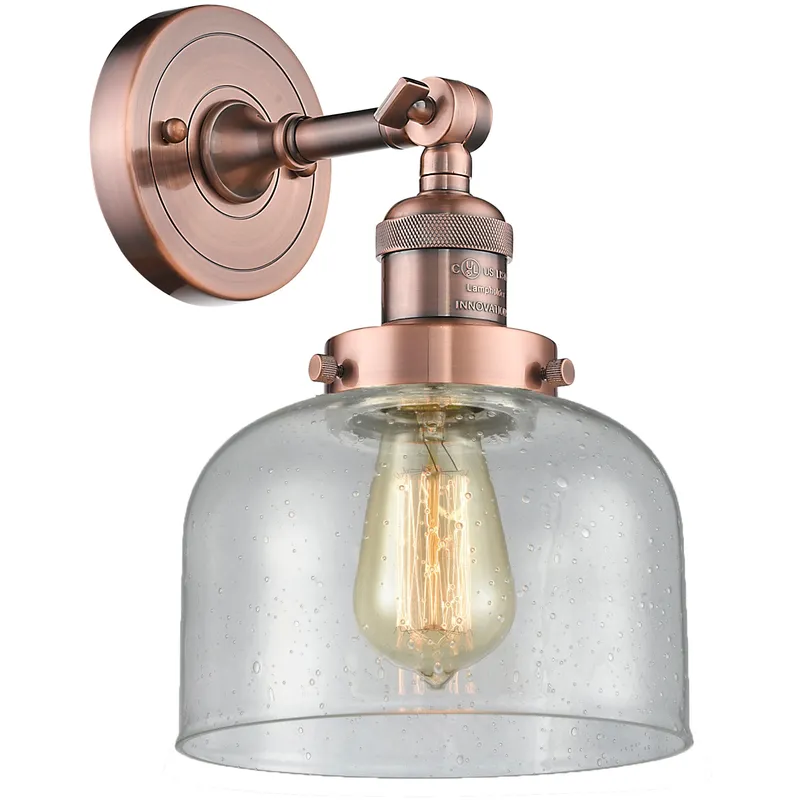 Franklin Restoration Large Bell 1 Light 8 inch Antique Copper Semi-Flush Mount Ceiling Light in Seedy Glass, Franklin Restoration
