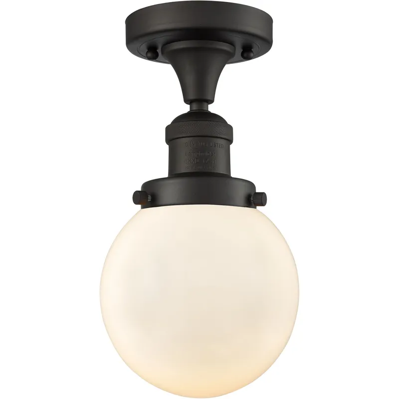 Franklin Restoration Beacon 1 Light 6 inch Oil Rubbed Bronze Semi-Flush Mount Ceiling Light in Matte White Glass, Franklin Restoration