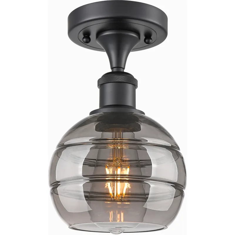 Edison Rochester 1 Light 5.88 inch Matte Black Semi-Flush Mount Ceiling Light in Light Smoke Glass