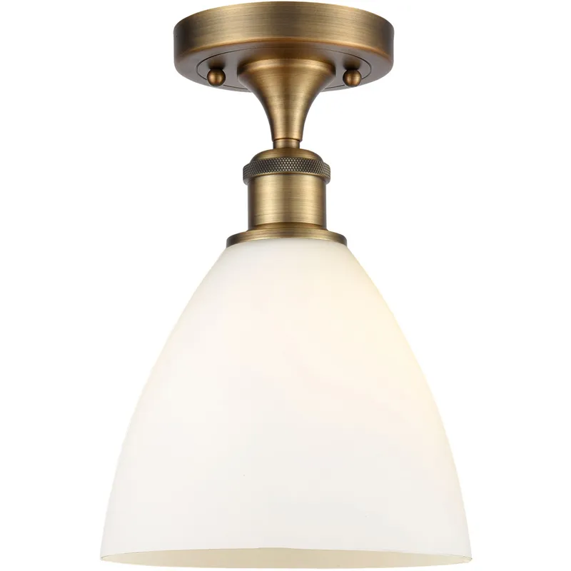 Ballston Dome LED 7.5 inch Brushed Brass Semi-Flush Mount Ceiling Light in Matte White Glass