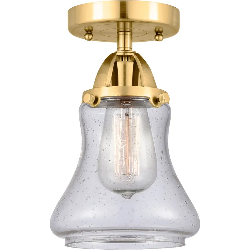 Nouveau 2 Bellmont 1 Light 6 inch Satin Gold Semi-Flush Mount Ceiling Light in Seedy Glass