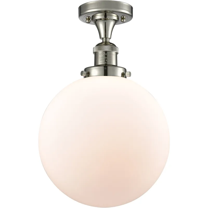 Franklin Restoration X-Large Beacon 1 Light 10 inch Polished Nickel Semi-Flush Mount Ceiling Light in Matte White Glass, Franklin Restoration