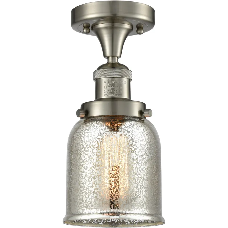 Franklin Restoration Small Bell 1 Light 5 inch Brushed Satin Nickel Semi-Flush Mount Ceiling Light in Silver Plated Mercury Glass, Franklin Restoration