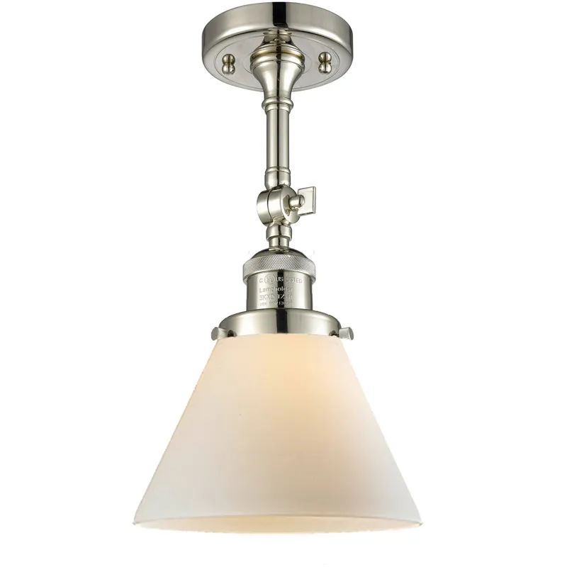 Franklin Restoration Large Cone 1 Light 8 inch Polished Nickel Semi-Flush Mount Ceiling Light in Matte White Glass, Franklin Restoration